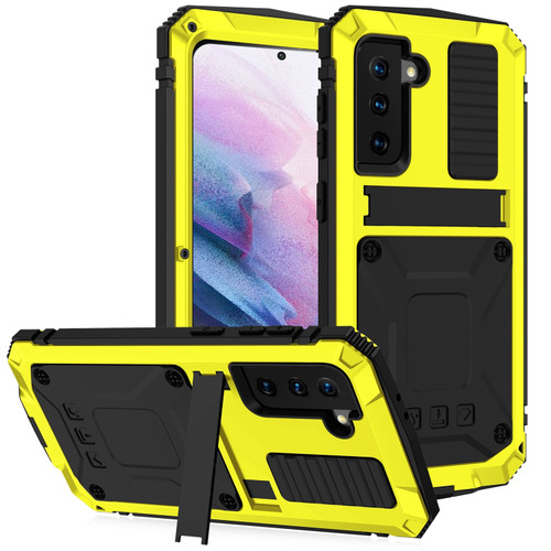 Samsung Galaxy S21+ 5G R-JUST Shockproof Water Resistant Dust-proof Metal + Silicone Protective Case with Holder - Yellow